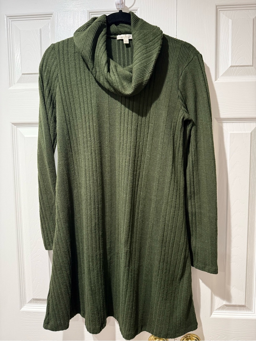 nine britton Olive Ribbed Cowl Neck Tunic Sweater